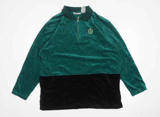 Jaclyn Smith Sport Women Green L Velour 1/2 Zip Colourblock Polo Top