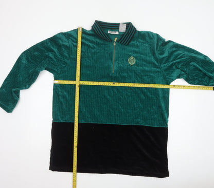 Jaclyn Smith Sport Women Green L Velour 1/2 Zip Colourblock Polo Top