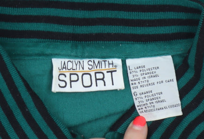 Jaclyn Smith Sport Women Green L Velour 1/2 Zip Colourblock Polo Top