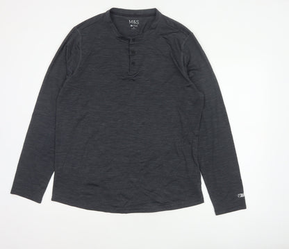Marks and Spencer Men Grey XL Active Long Sleeve Henley T-Shirt