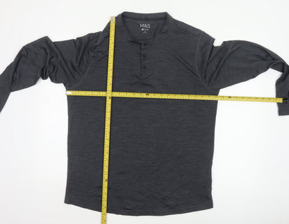 Marks and Spencer Men Grey XL Active Long Sleeve Henley T-Shirt