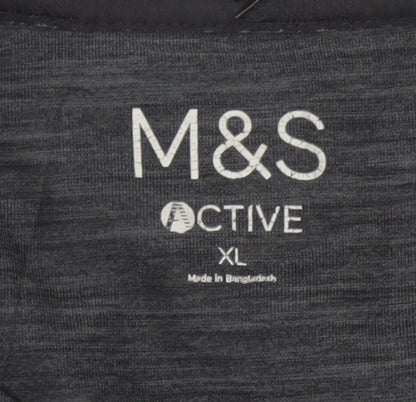 Marks and Spencer Men Grey XL Active Long Sleeve Henley T-Shirt