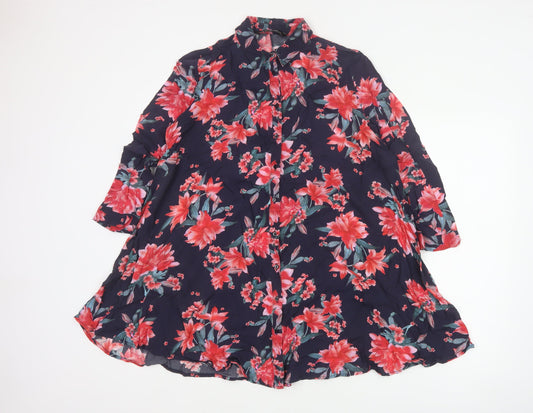 Zara Women Multicoloured S Floral Viscose 3/4 Sleeve Button-Up Tunic