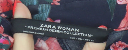 Zara Women Multicoloured S Floral Viscose 3/4 Sleeve Button-Up Tunic