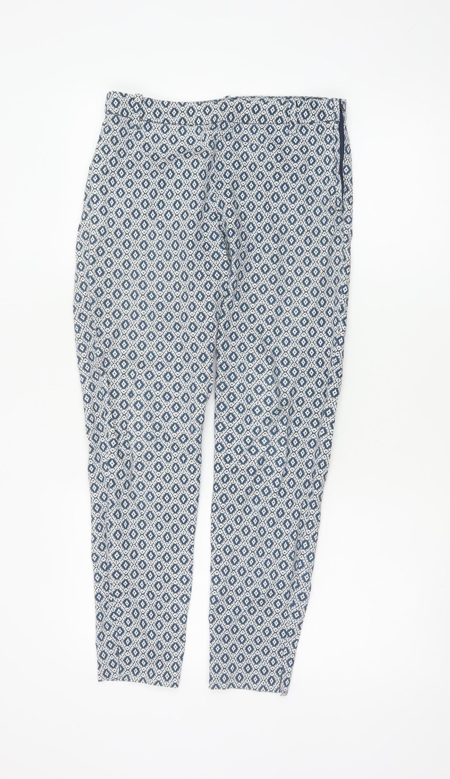 H&M Women’s Blue Geometric Print Skinny Stretch Trousers UK 8