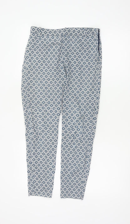 H&M Women’s Blue Geometric Print Skinny Stretch Trousers UK 8