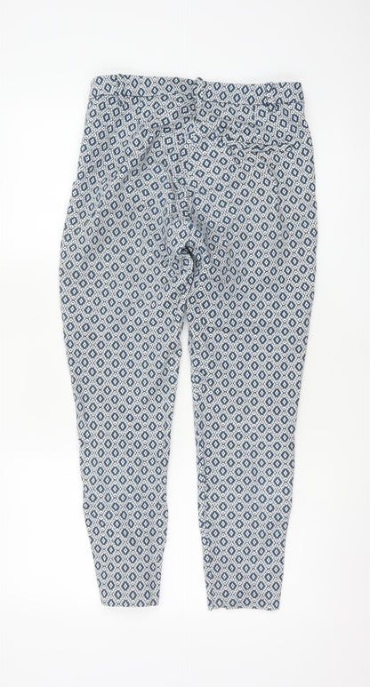 H&M Women’s Blue Geometric Print Skinny Stretch Trousers UK 8