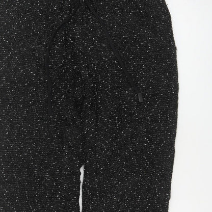 Zara Women Black Textured Knit Jogger Trousers XL Drawstring