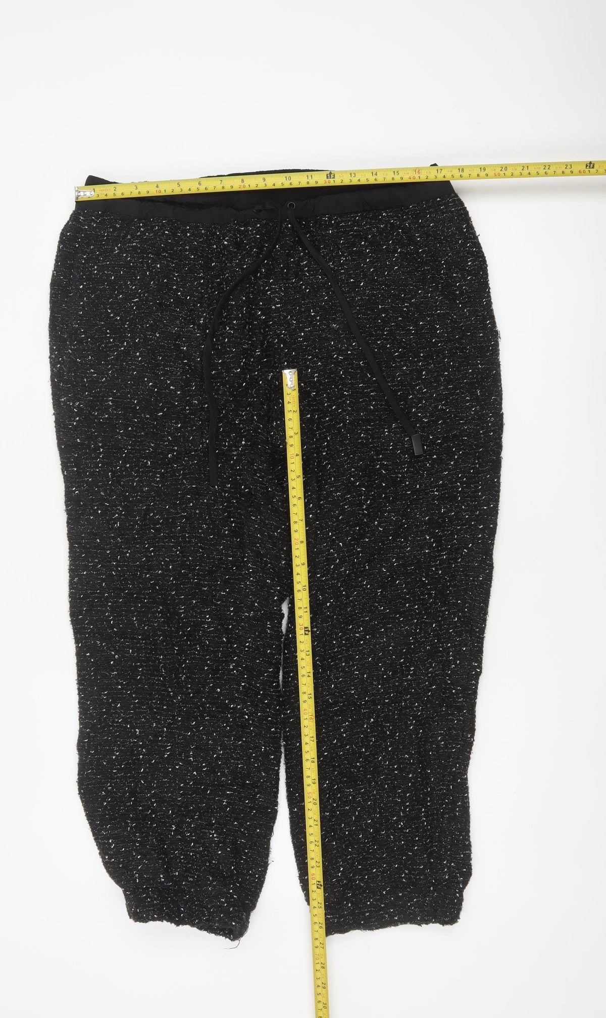 Zara Women Black Textured Knit Jogger Trousers XL Drawstring