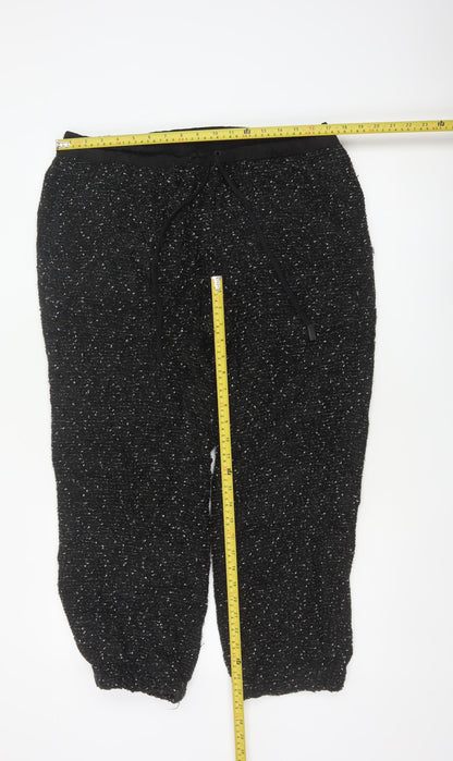 Zara Women Black Textured Knit Jogger Trousers XL Drawstring