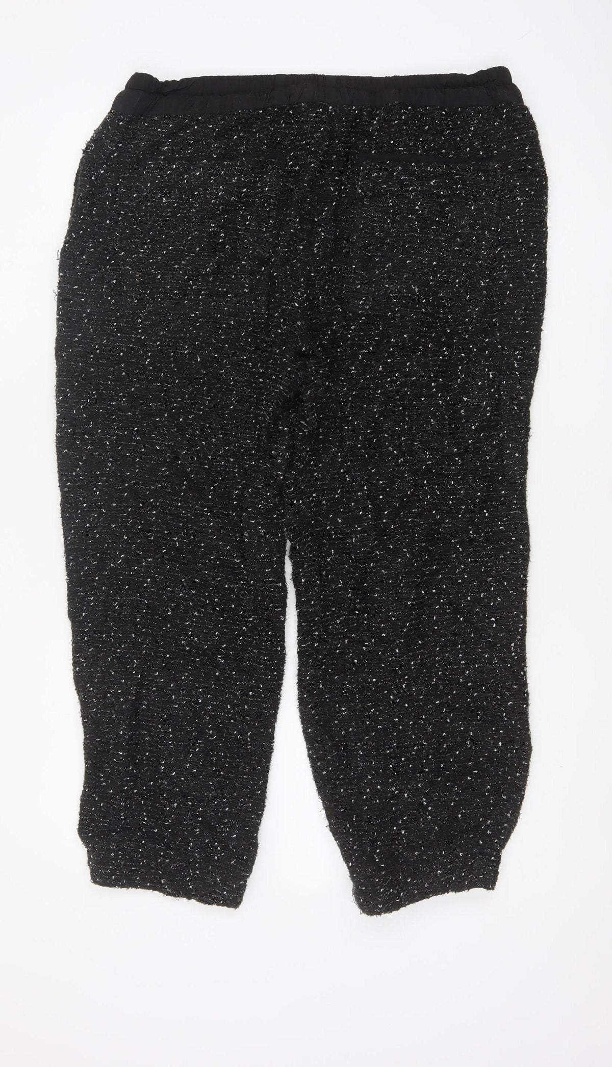 Zara Women Black Textured Knit Jogger Trousers XL Drawstring