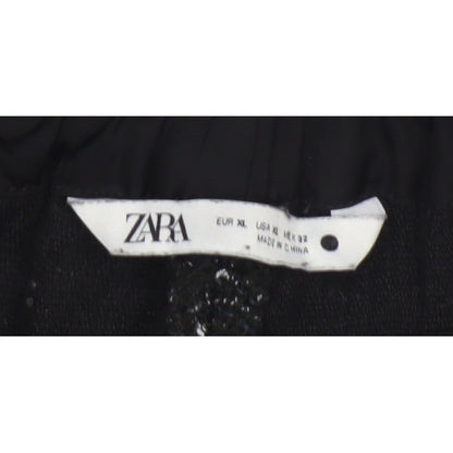 Zara Women Black Textured Knit Jogger Trousers XL Drawstring