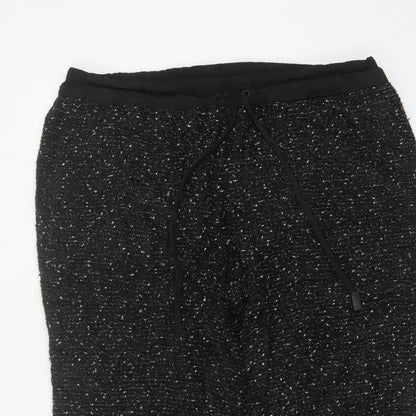 Zara Women Black Textured Knit Jogger Trousers XL Drawstring