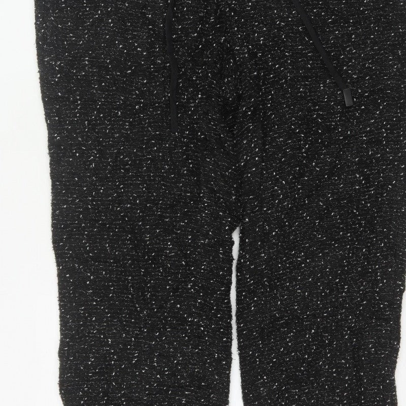 Zara Women Black Textured Knit Jogger Trousers XL Drawstring