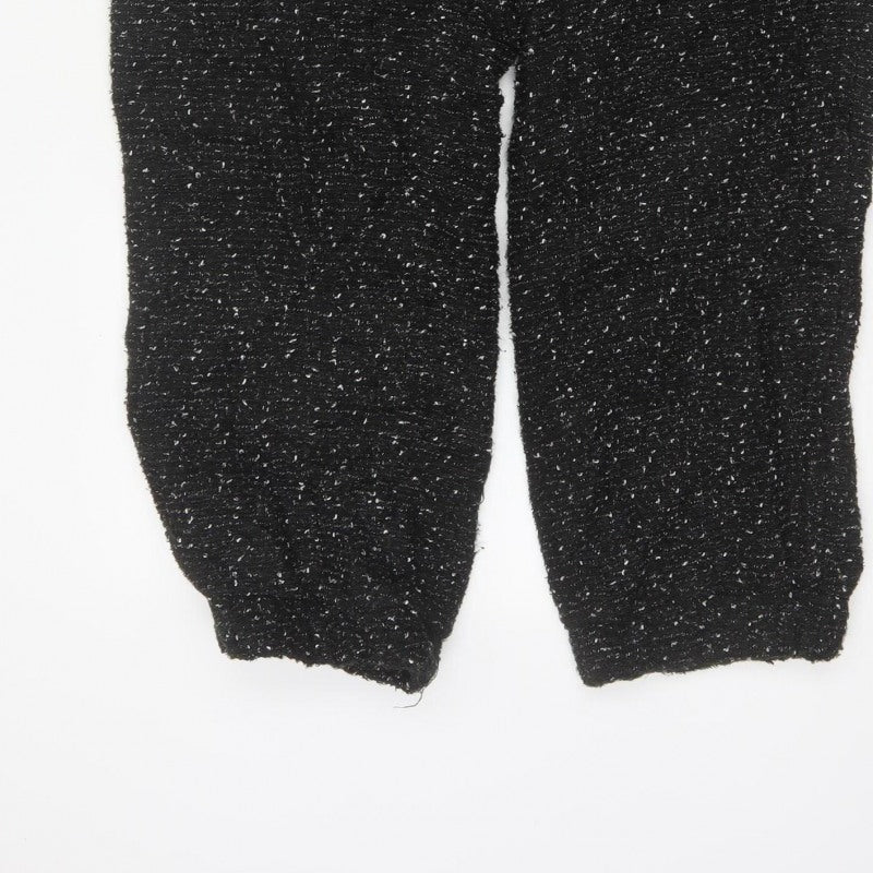 Zara Women Black Textured Knit Jogger Trousers XL Drawstring