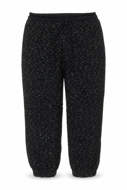 Zara Women Black Textured Knit Jogger Trousers XL Drawstring
