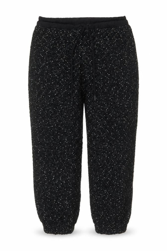 Zara Women Black Textured Knit Jogger Trousers XL Drawstring