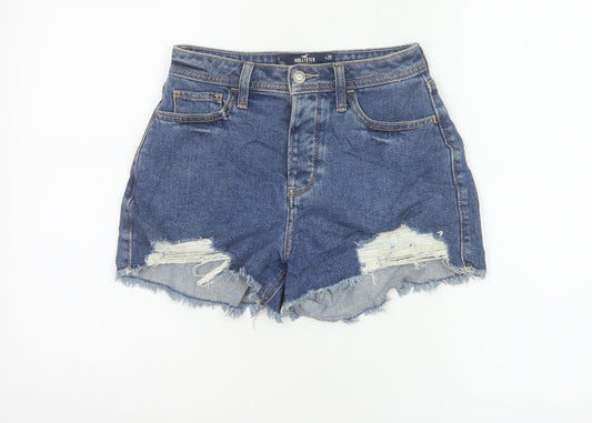 Hollister Women Blue UK 6 Curvy High Rise Mom Denim Shorts W25