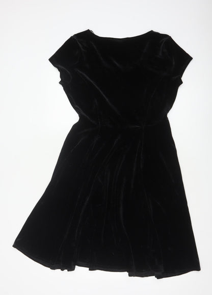 M&Co Women Black UK 14 Velvet Fit & Flare Knee Length Party Dress