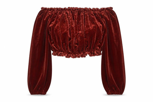 New Look Women Red UK 14 Cropped Off Shoulder Velvet Blouse