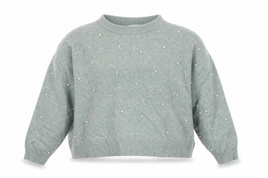 H&M Women Green XL Pearl Beaded Mock Neck Balloon Sleeve Jumper