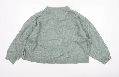 H&M Women Green XL Pearl Beaded Mock Neck Balloon Sleeve Jumper