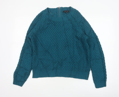New Look Women’s Teal Blue UK 14 Full Zip Chunky Knit Jumper