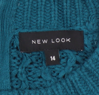 New Look Women’s Teal Blue UK 14 Full Zip Chunky Knit Jumper