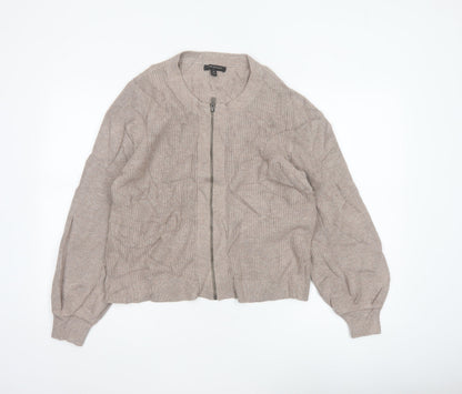 Banana Republic Women Beige M Full Zip Ribbed Knit Cardigan