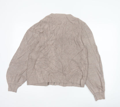 Banana Republic Women Beige M Full Zip Ribbed Knit Cardigan