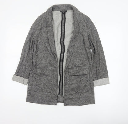 Topshop Women Grey Herringbone Blazer UK 6 Single-Breasted Cotton