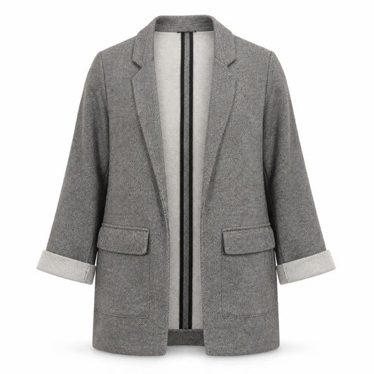Topshop Women Grey Herringbone Blazer UK 6 Single-Breasted Cotton