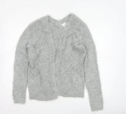 Next Women Grey M Fluffy V-Neck Open Knit Pullover Jumper