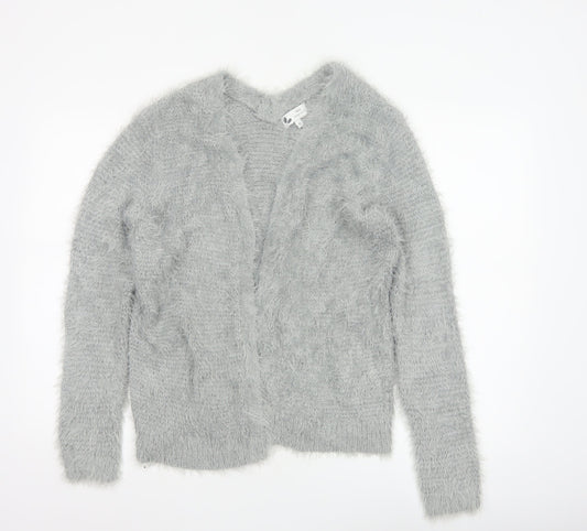 Next Women Grey M Fluffy V-Neck Open Knit Pullover Jumper