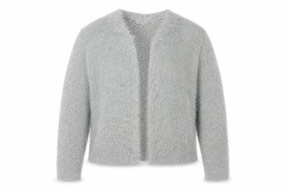 Next Women Grey M Fluffy V-Neck Open Knit Pullover Jumper
