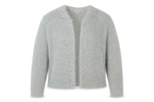Next Women Grey M Fluffy V-Neck Open Knit Pullover Jumper