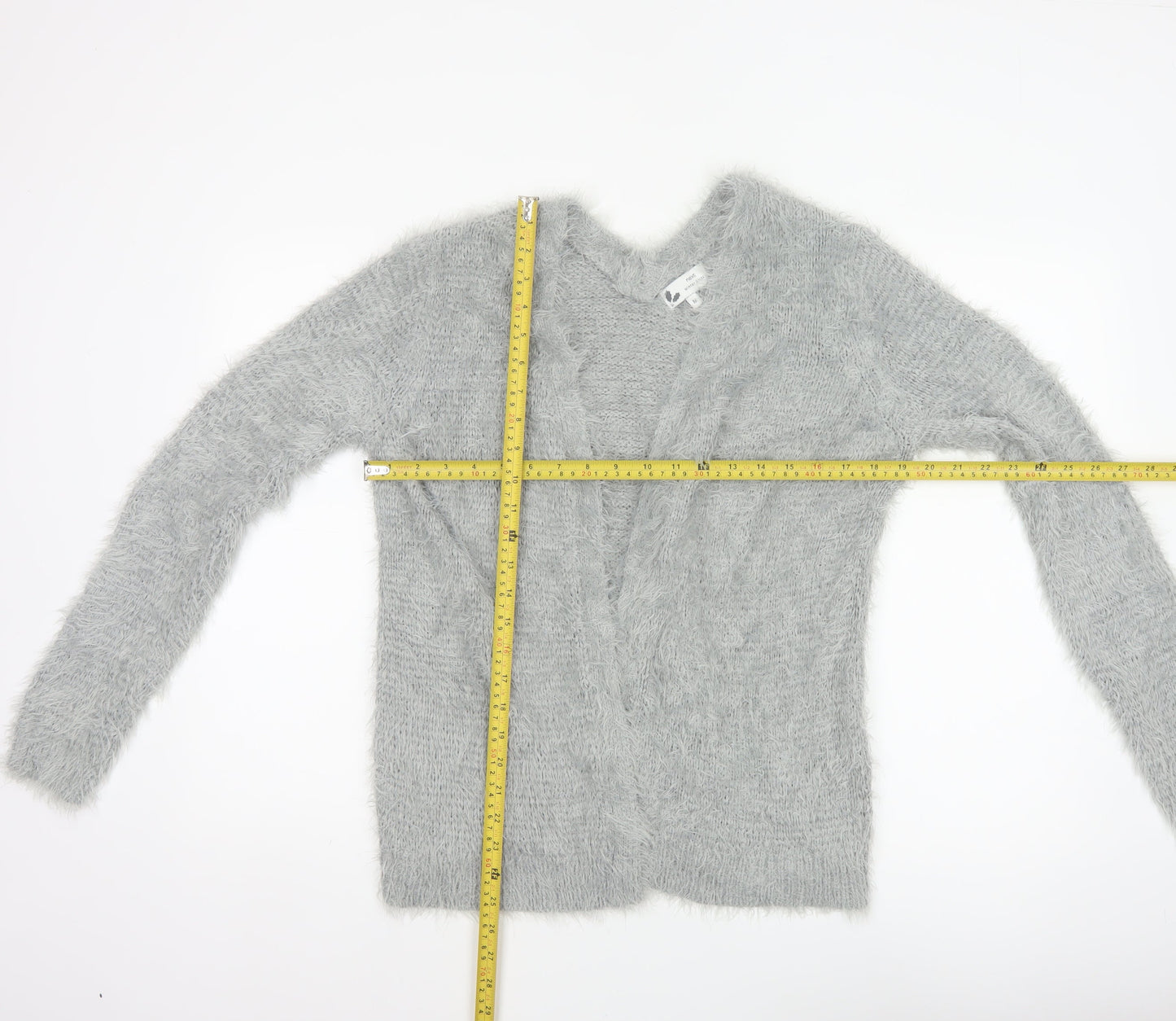 Next Women Grey M Fluffy V-Neck Open Knit Pullover Jumper
