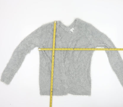 Next Women Grey M Fluffy V-Neck Open Knit Pullover Jumper