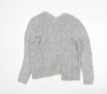 Next Women Grey M Fluffy V-Neck Open Knit Pullover Jumper