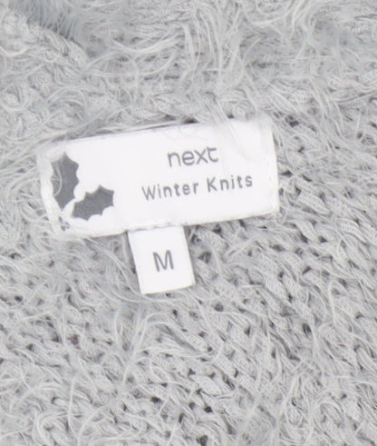 Next Women Grey M Fluffy V-Neck Open Knit Pullover Jumper