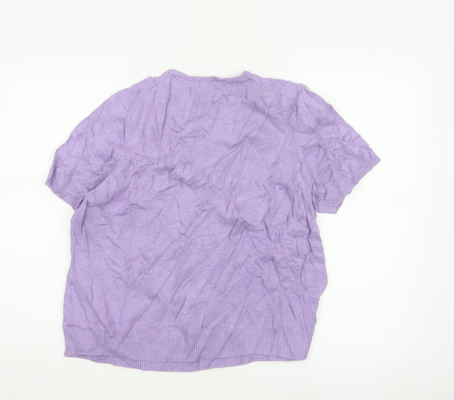 Lands' End Women Purple UK 20/22 Short Sleeve Cotton Cashmere Jumper