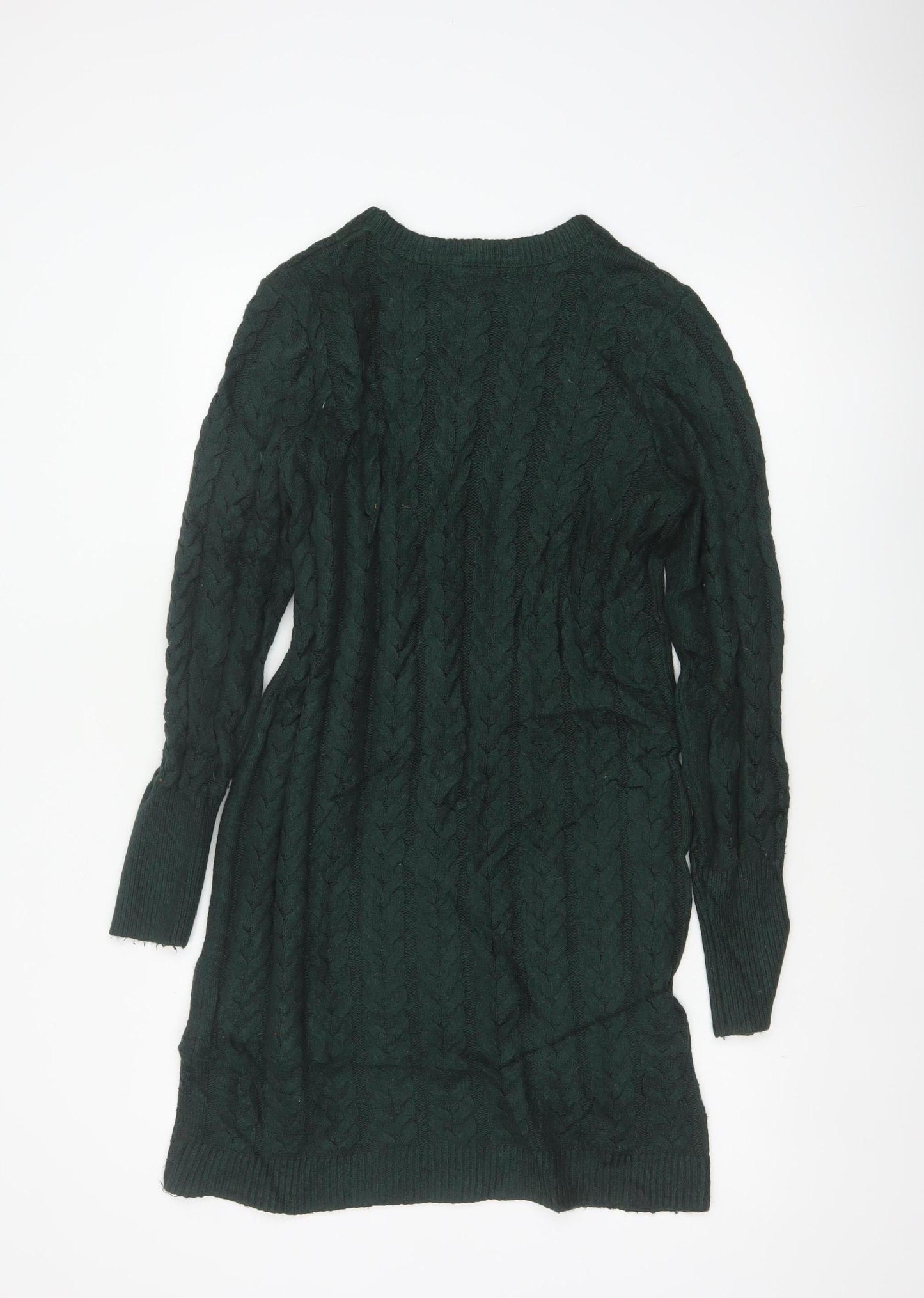 Cynthia Rowley Women Green M Cable Knit Jumper Dress Long Sleeve
