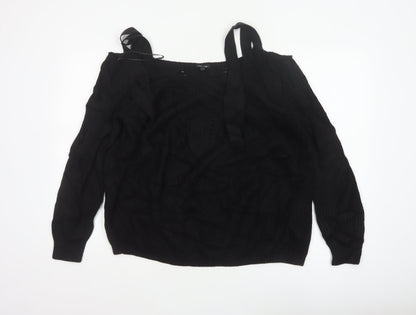 River Island Women's Black UK 10 Tie Shoulder Cable Knit Jumper