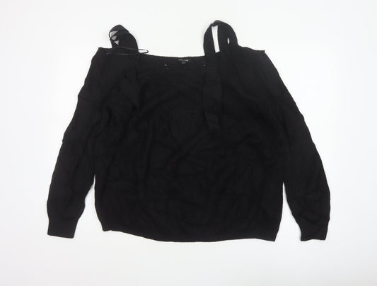 River Island Women's Black UK 10 Tie Shoulder Cable Knit Jumper
