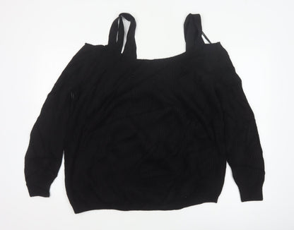 River Island Women's Black UK 10 Tie Shoulder Cable Knit Jumper
