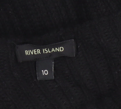 River Island Women's Black UK 10 Tie Shoulder Cable Knit Jumper