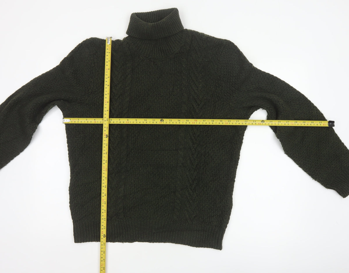 Marks and Spencer Men’s Green L Cable Knit Roll Neck Jumper
