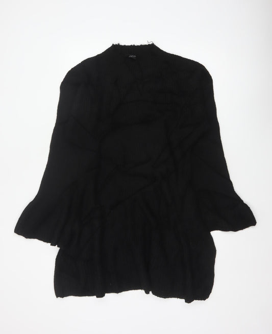 Boohoo Women Black L Ribbed Knit Jumper Dress Bell Sleeve NWT