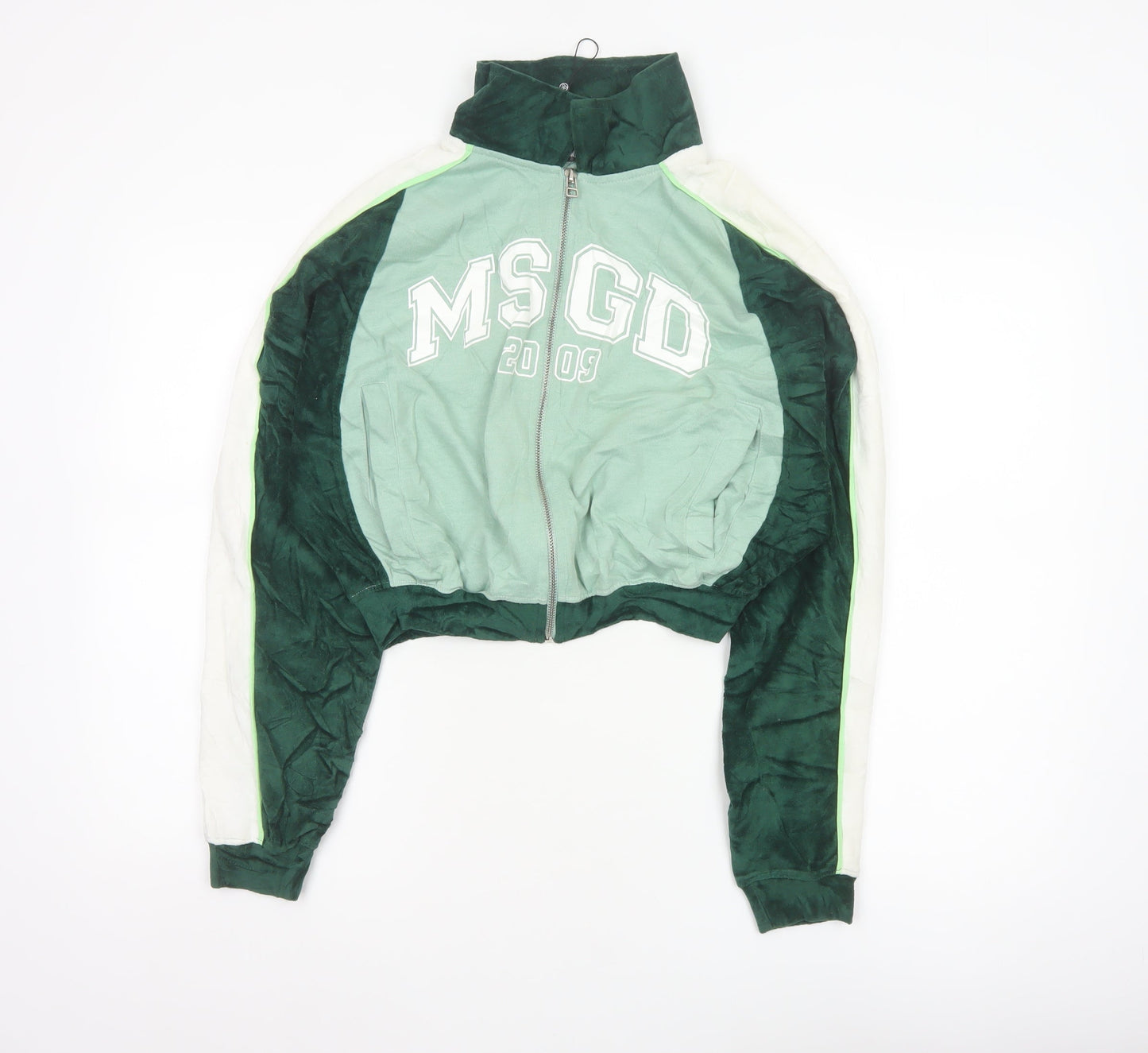 Missguided Women Green UK 8 Cropped Varsity Jacket Logo Full Zip