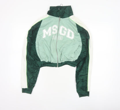 Missguided Women Green UK 8 Cropped Varsity Jacket Logo Full Zip
